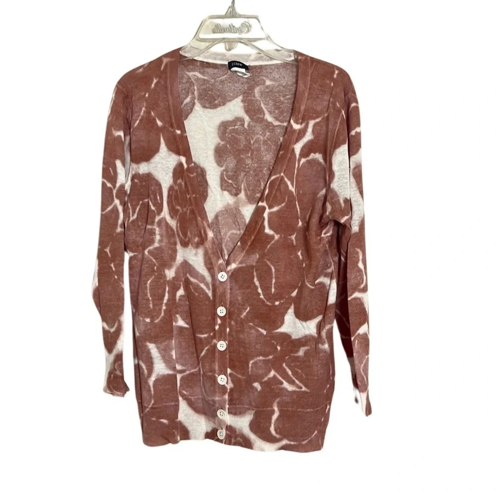 J. Crew Silk & Linen Bold‎ Floral Cardigan Sweater Size Small Coastal Classic
